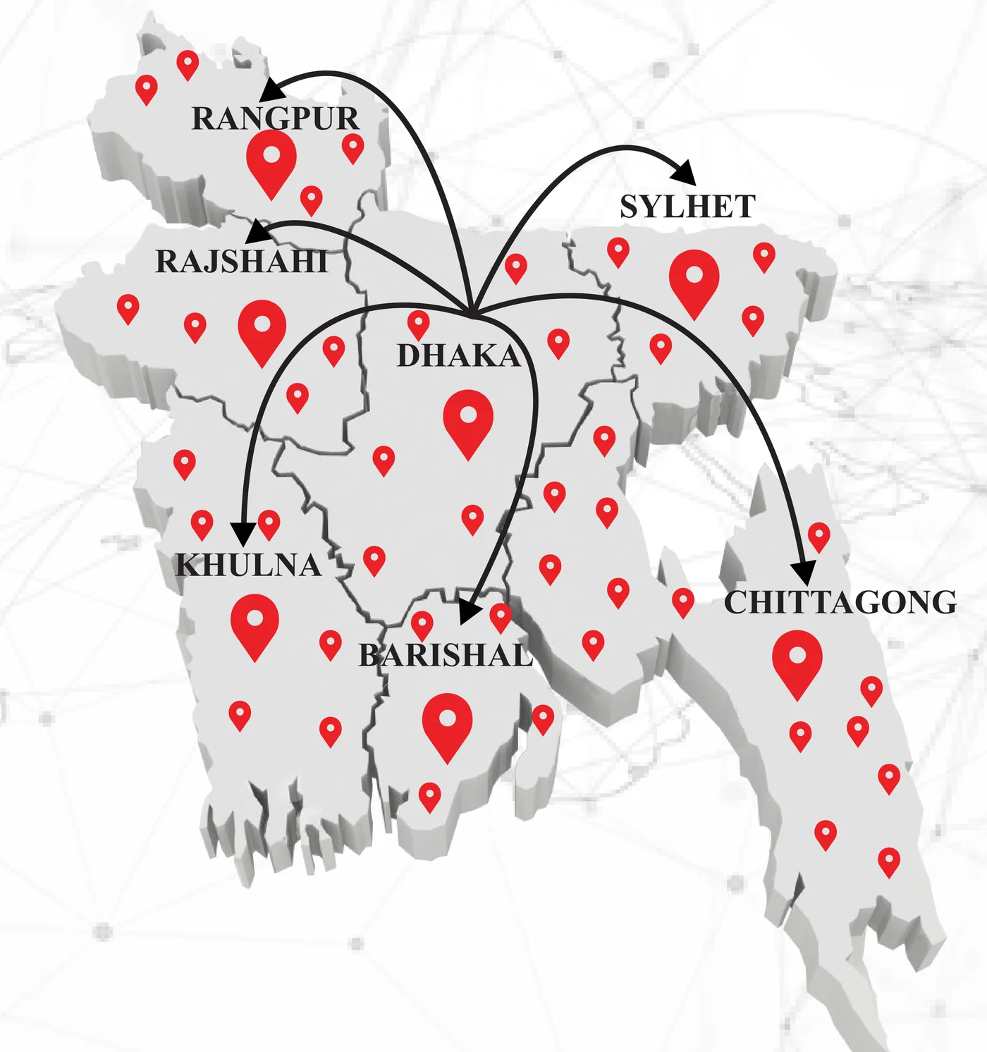 Map of Bangladesh with Karmo dealer points in every division