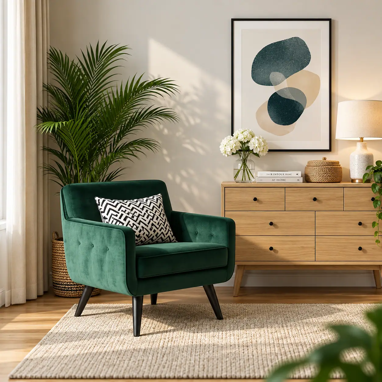 Emerald armchair with Karmo set foam beside a palm