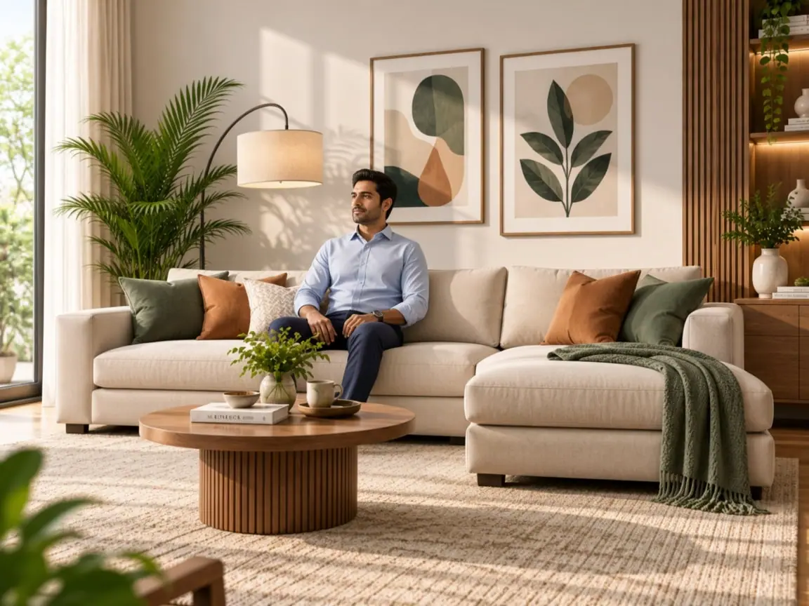 Upright seating on a firm sofa — cushions hold their shape