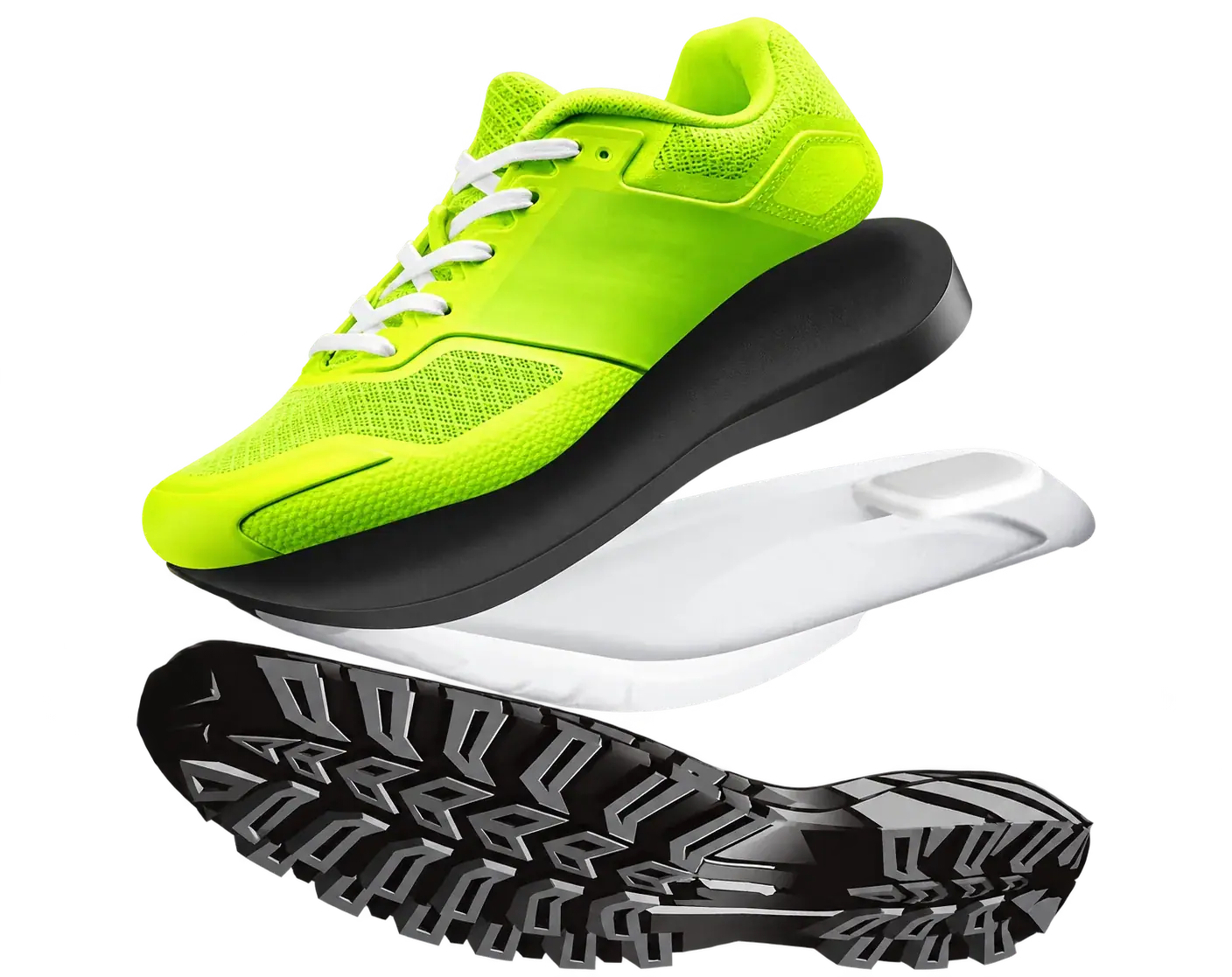 Exploded view of a Karmo PU foam sports shoe
