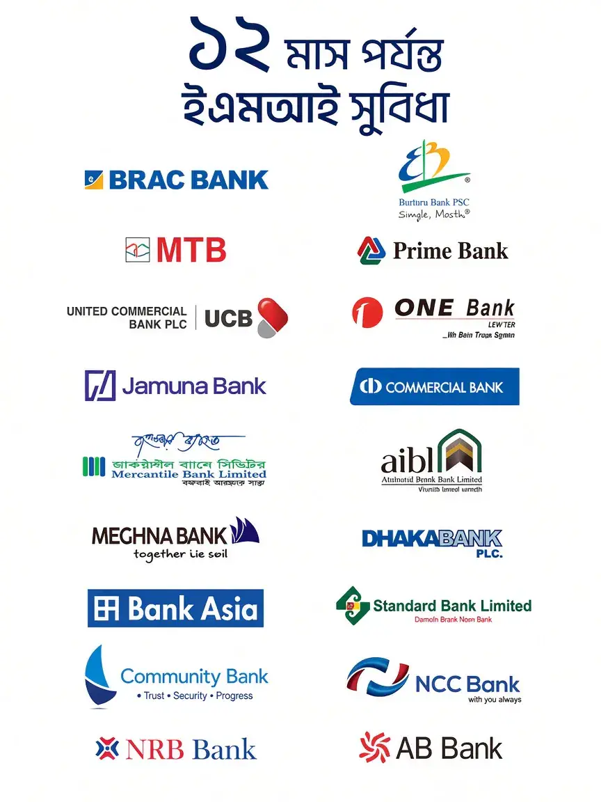 Up to 12 months EMI available with BRAC Bank, City Bank, MTB, Prime Bank, UCB, One Bank, Jamuna Bank and other partner banks