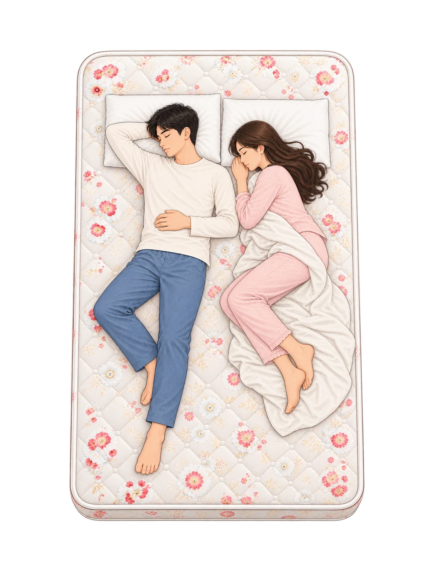 A couple sleeping on a Karmo floral quilted double mattress