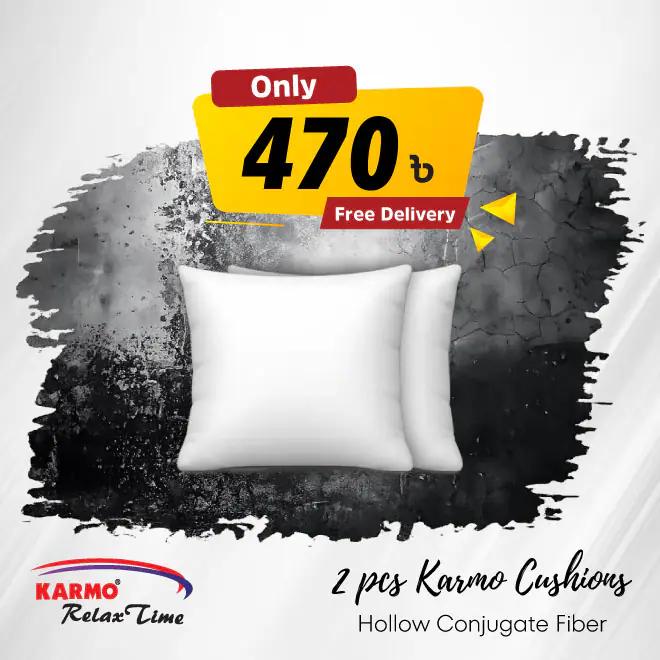 Two white Karmo Relax Time cushions