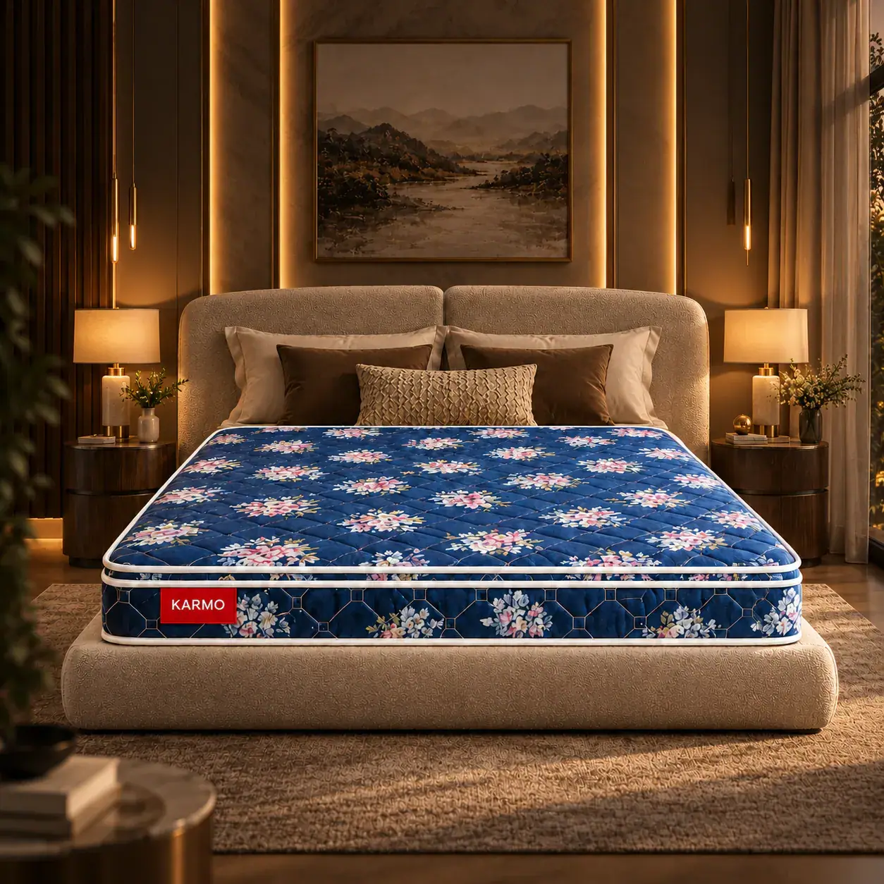 Karmo King floral mattress in a luxury bedroom