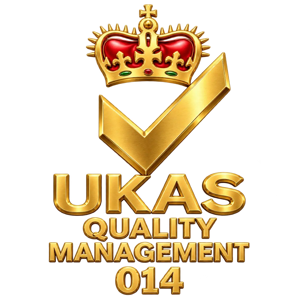 UKAS Quality Management gold badge, registration number 014