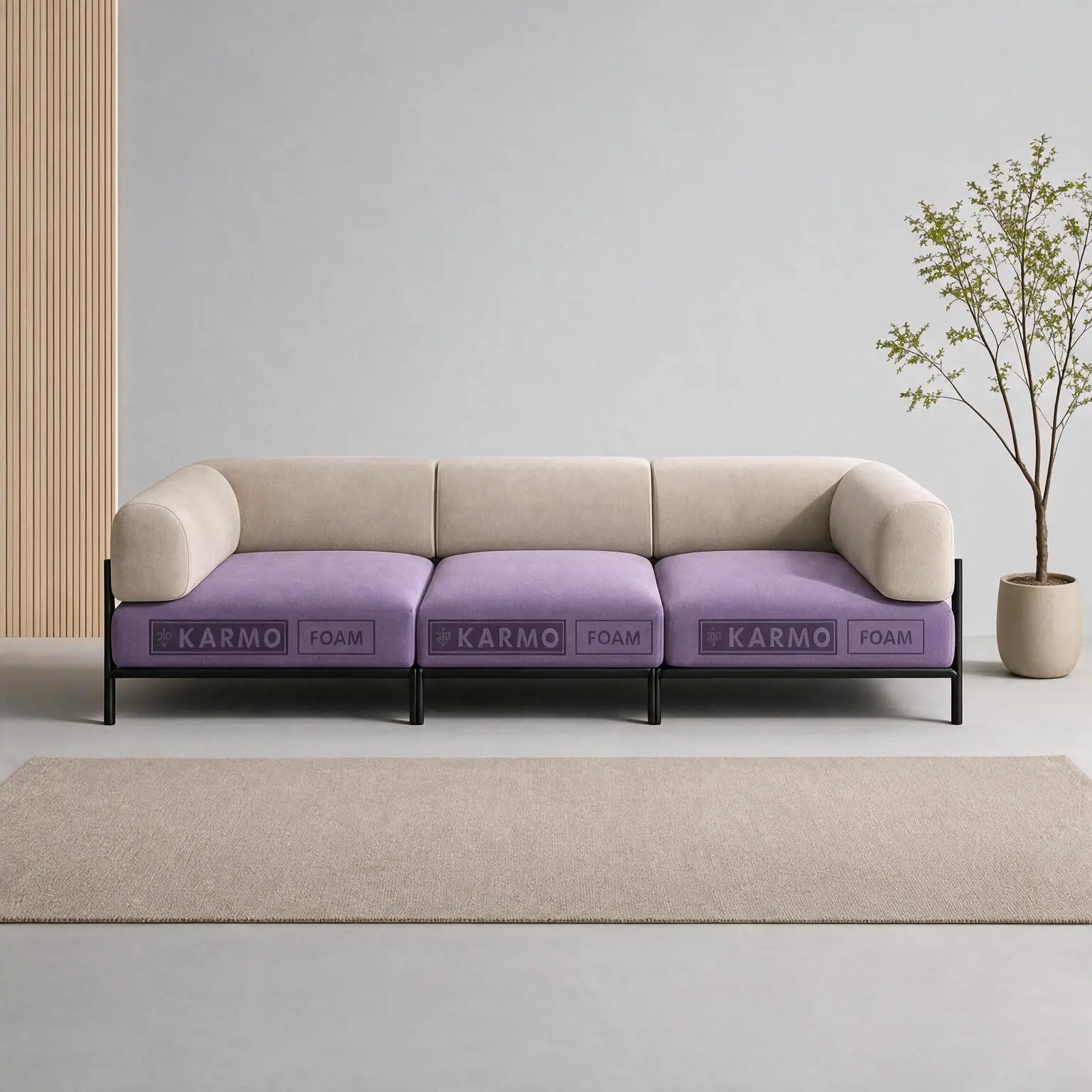 Karmo foam blocks beside a sofa in a studio